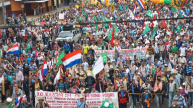 A crowd marching in Paraguay