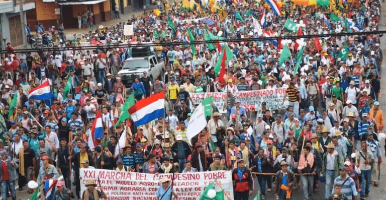 A crowd marching in Paraguay