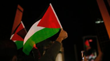 Palestinian flag waving in darkness