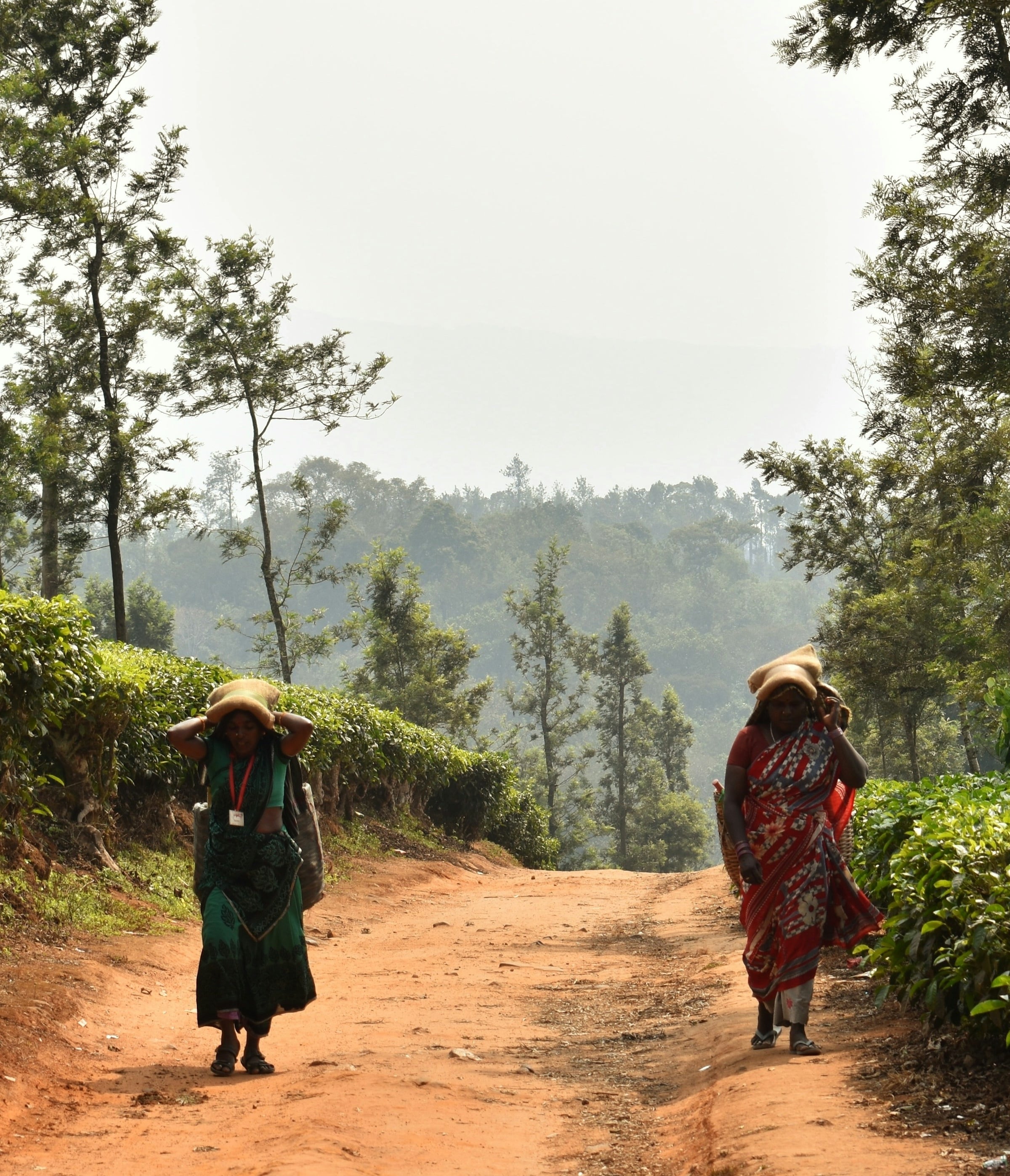 women walking on a dirt road